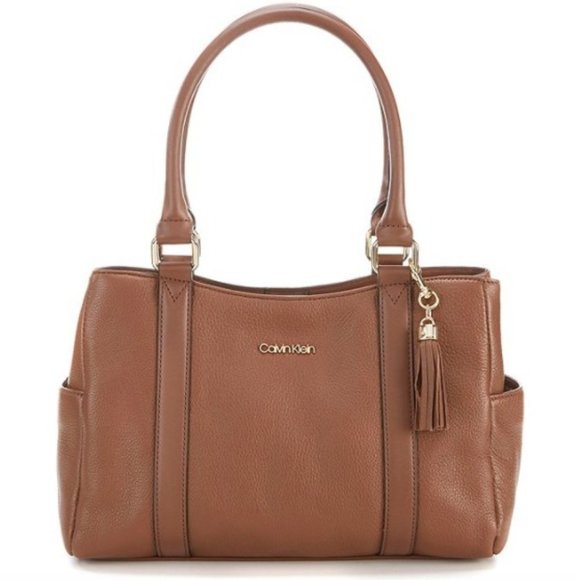 Calvin Klein Handbags - Calvin Klein Pebble Leather Satchel Bag Brown